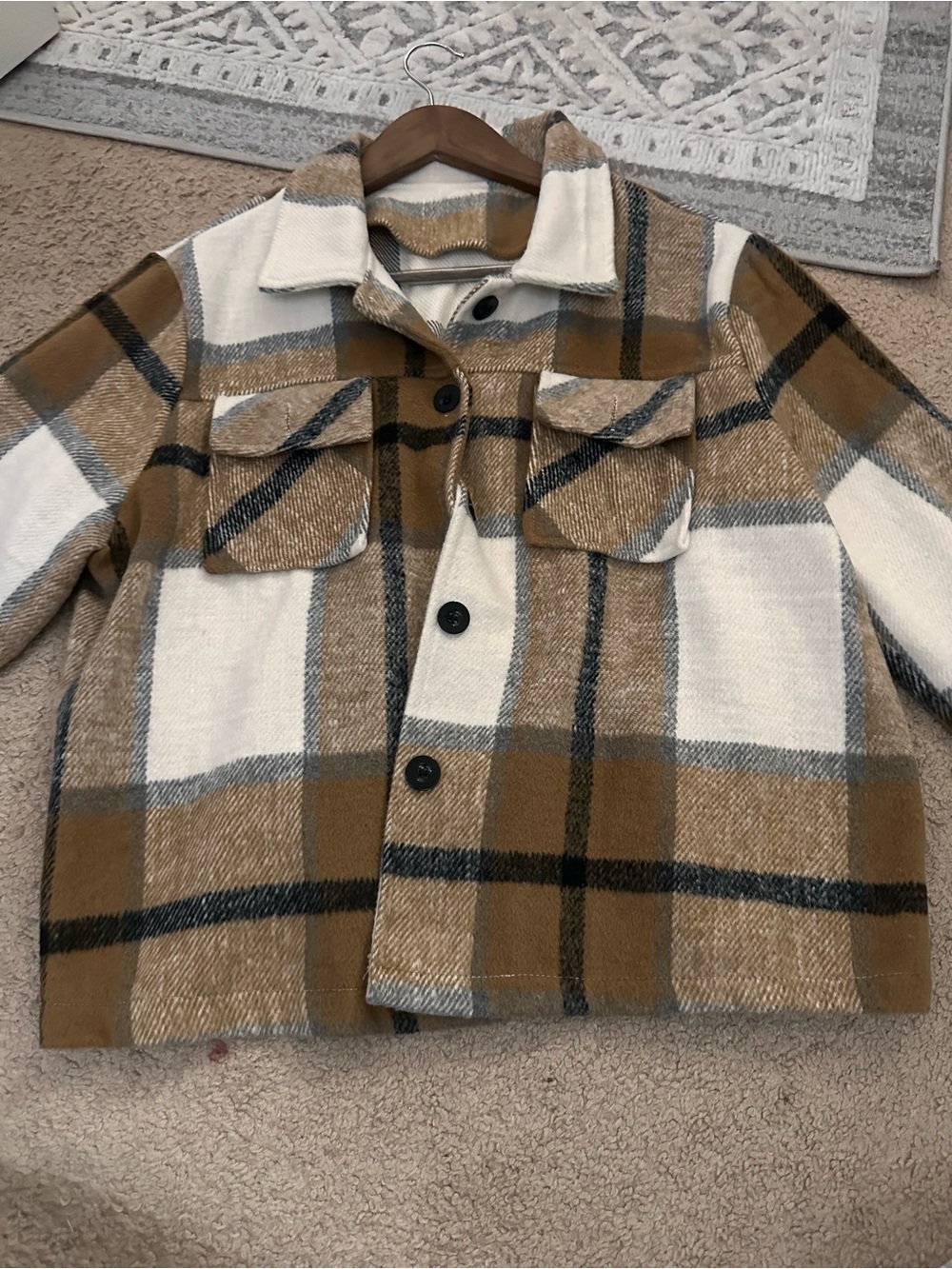 Plaid Shacket - Camel, Cream & Black